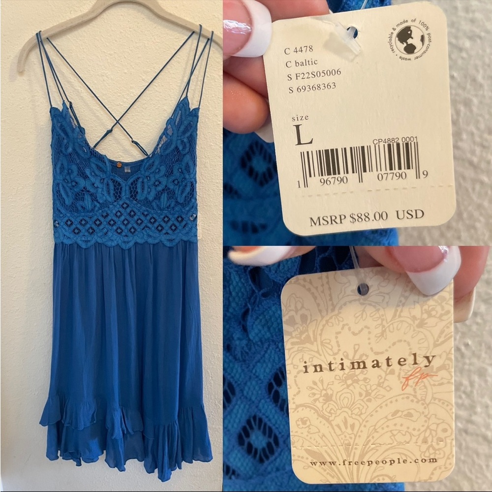 NWT Intimately Free People strappy Baltic blue lace sundress cover up